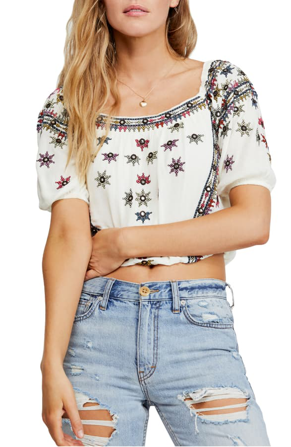 Free People Aurura 刺绣衬衫上衣 S